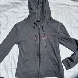 Bebe‎ Zip Up Hoodie Size Small Grey and Pink WIth Pockets Y2K Brat